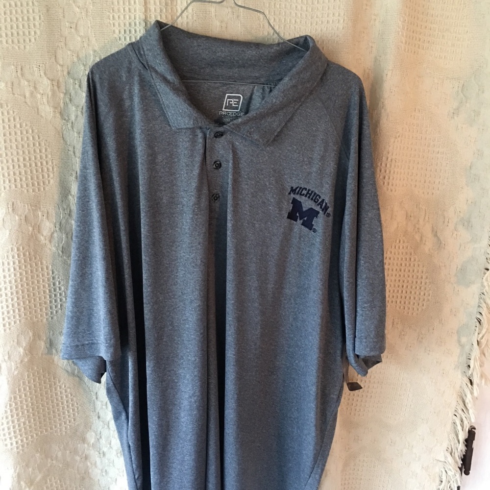 New Men’s ProEdge Michigan Polo Shirt Gray Sz 4XL